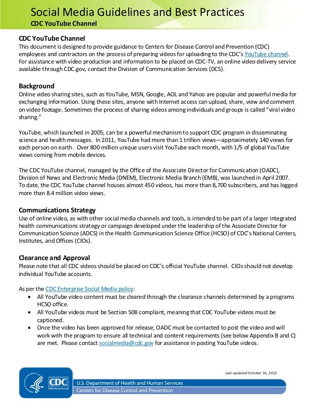 Cdc Youtube Guidelines
