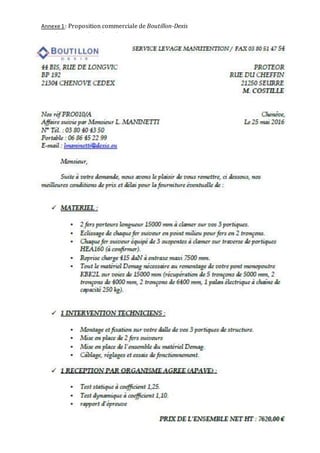 Mathieu Costille
34
Annexe 1: Proposition commerciale de Boutillon-Dexis
pour la mise en place du palan
 