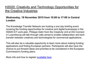 5.30pm–8.30pm, Wednesday 25 November 2015 in Central London
Innovate UK's IC tomorrow programme, in partnership with the K...