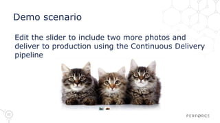 11
Demo scenario
Edit the slider to include two more photos and
deliver to production using the Continuous Delivery
pipeline
 