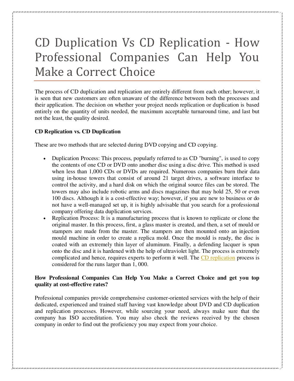 Cd duplication vs cd replication