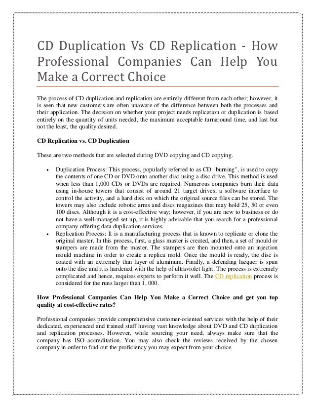 Cd duplication vs cd replication