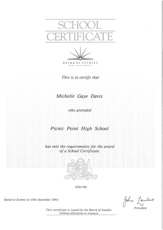 1992 High School Certificate