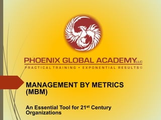 MANAGEMENT BY METRICS
(MBM)
An Essential Tool for 21st Century
Organizations
 