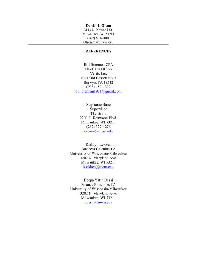 Professional Resume' Reference page | PDF