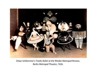 Oskar Schlemmer's Triadic Ballet at the Wieder Metropol Review,
Berlin Metropol Theatre, 1926.
 