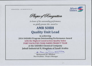 PM certificate- Highest CQI 2015