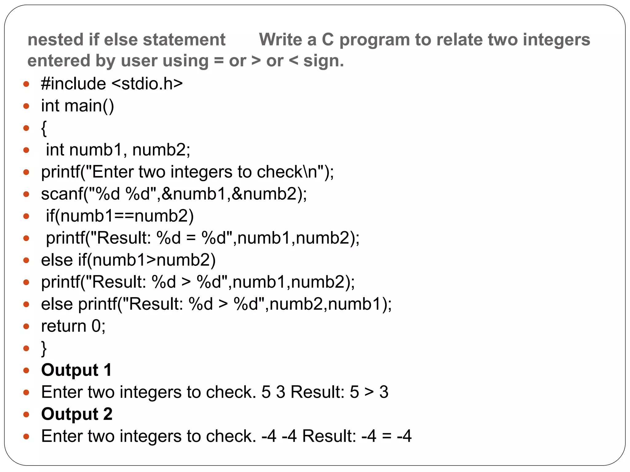 C decision making and looping. | PPTX | Programming Languages | Computing