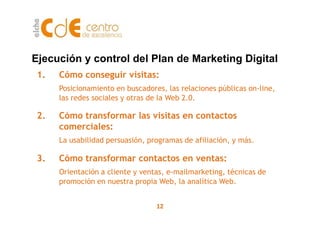 Ejecución y control del Plan de Marketing Digital
1. Cómo conseguir visitas:
Posicionamiento en buscadores, las relaciones...