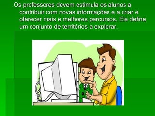 Os professores devem estimula os alunos a contribuir com novas informações e a criar e oferecer mais e melhores percursos. Ele define um conjunto de territórios a explorar. 