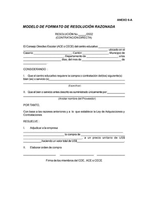 ANEXO 6-A

MODELO DE FORMATO DE RESOLUCIÓN RAZONADA
 