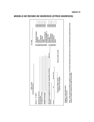 ANEXO 19

MODELO DE RECIBO DE INGRESOS (OTROS INGRESOS)
 