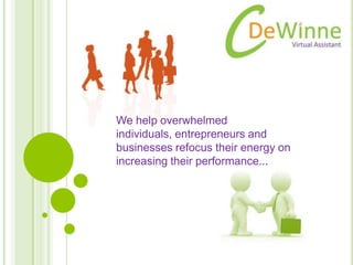 We help overwhelmed individuals, entrepreneurs and businesses refocus their energy on increasing their performance... 