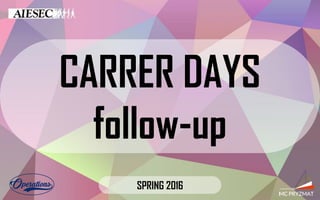 CARRER DAYS
follow-up
SPRING 2016
 