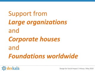 Support from  Large organizations  and Corporate houses  and Foundations worldwide 