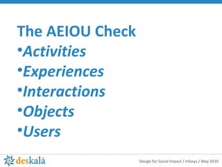 The AEIOU Check Activities Experiences Interactions Objects Users 
