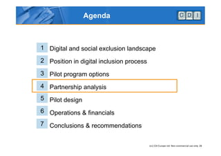 Agenda



1 Digital and social exclusion landscape

2 Position in digital inclusion process

3 Pilot program options

4 Pa...