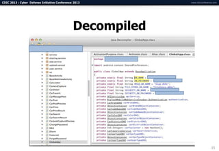 CDIC 2013 : Cyber Defense Initiative Conference 2013        www.cdicconference.com




                                               Decompiled




                                                                             15
 