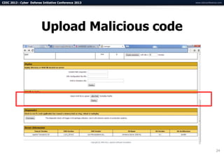 CDIC 2013 : Cyber Defense Initiative Conference 2013   www.cdicconference.com




                         Upload Malicious code




                                                                        24
 