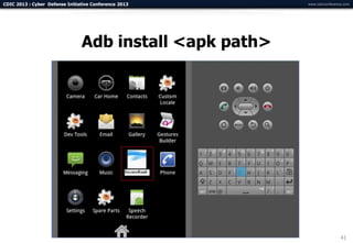 CDIC 2013 : Cyber Defense Initiative Conference 2013     www.cdicconference.com




                                Adb install <apk path>




                                                                          41
 