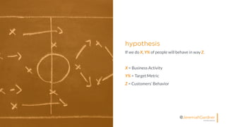 © All Rights Reserved
@JeremiahGardner
hypothesis
If we do X, Y% of people will behave in way Z.
X = Business Activity
Y% = Target Metric
Z = Customers’ Behavior
 