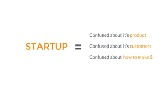 Confused about it’s product
Confused about it’s customers
=
Confused about how to make $
STARTUP
 