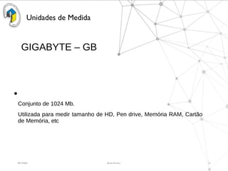 09/15/2025 By Rui Ferreira 14
Unidades de Medida
GIGABYTE – GB
Conjunto de 1024 Mb.
Utilizada para medir tamanho de HD, Pen drive, Memória RAM, Cartão
de Memória, etc
●
 