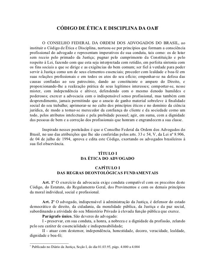 Código de ética e disciplina da oab