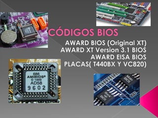 CÓDIGOS BIOS AWARD BIOS (Original XT) AWARD XT Version 3.1 BIOS AWARD EISA BIOS PLACAS( T440BX Y VC820) 