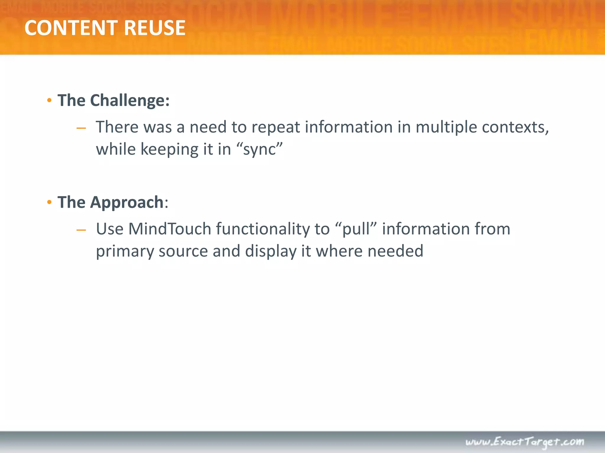 Data Extraction from qcThe Challenge: Identify the programming changes that go into the release Difficult to get information from a system to which the documentation department did not have access The Approach: Automate the extraction of the informationAuto-generate supporting documents to communicate release plans internally and to clients