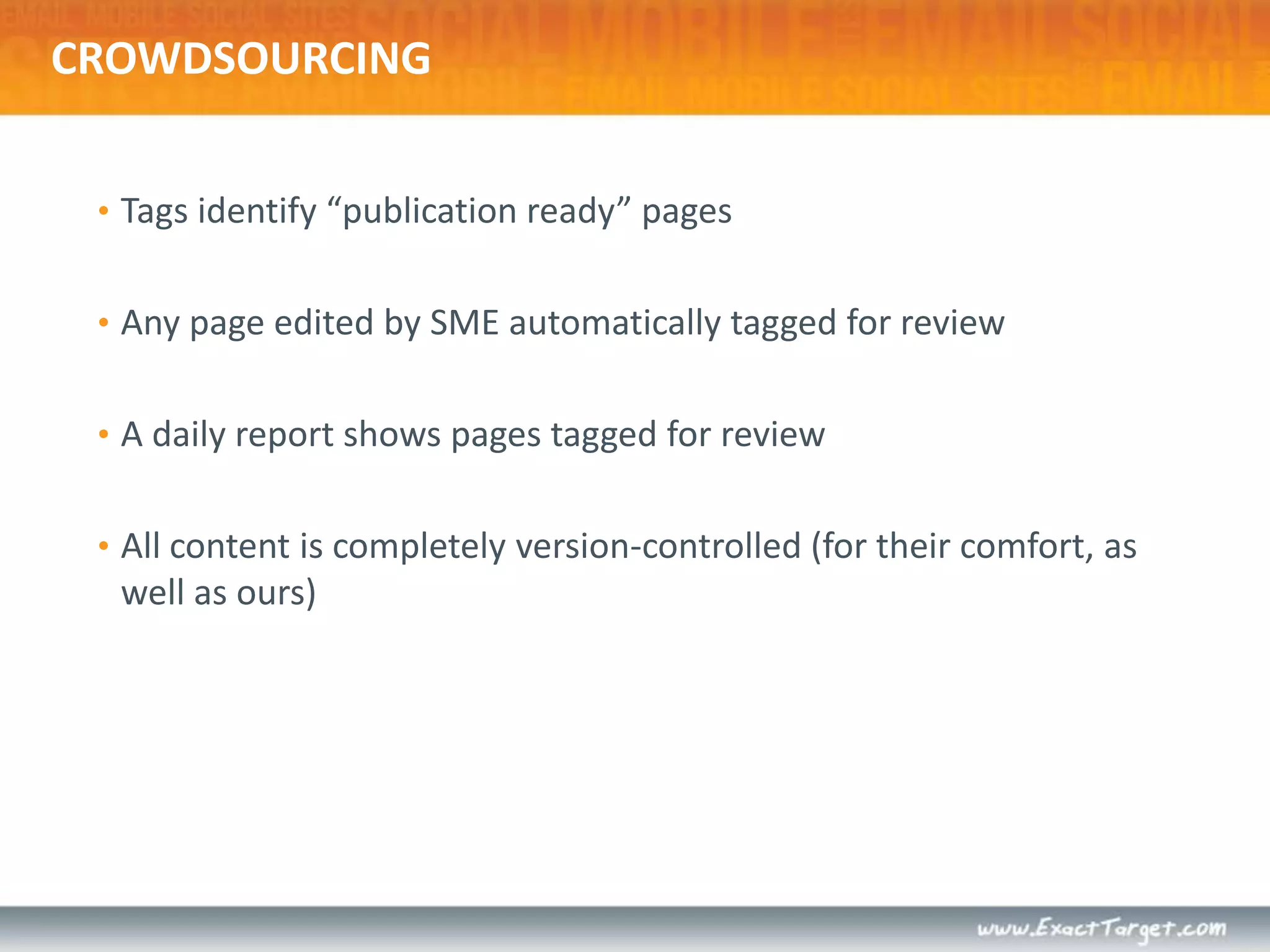 Data Extraction from 3sixty Social NetworkThe Challenge: Ideas submitted through ExactTarget social platform from customers were not actionableThe Approach: Extract the “idea” records from the social platform, and make them visible in a product management application, for tracking and development