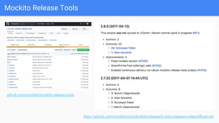 Mockito Release Tools
github.com/mockito/mockito-release-tools
https://github.com/mockito/mockito/blob/release/2.x/doc/release-notes/official.md
 