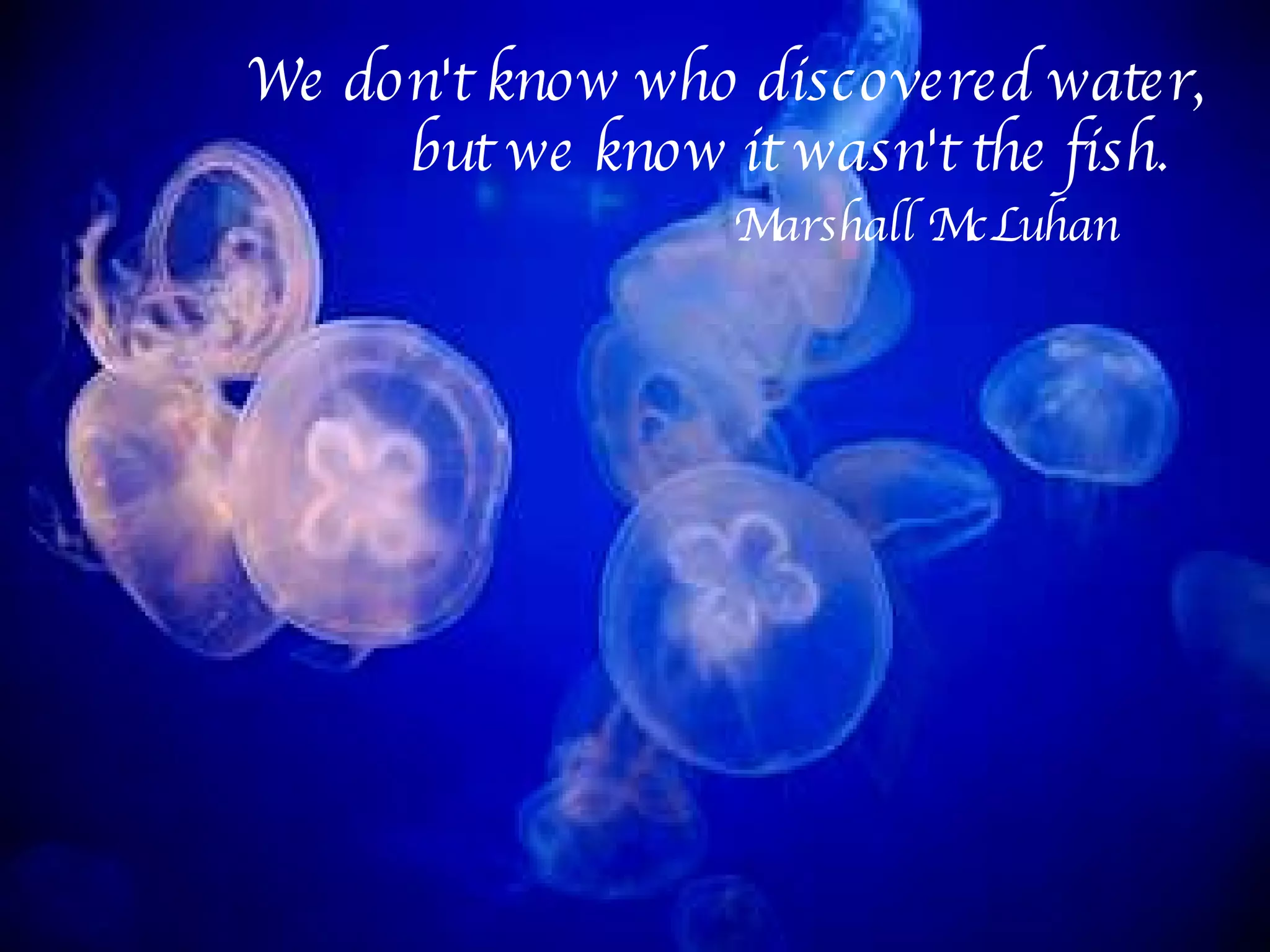 We don't know who discovered water,  but we know it wasn't the fish.    Marshall McLuhan 