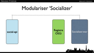 Modulariser ‘Socializer’


                            Registre
social-api                             Socializer.war
                             OSGi




                                                        87
 