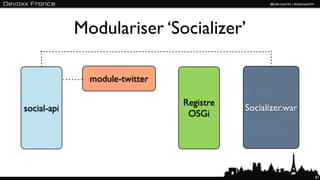 Modulariser ‘Socializer’

               module-twitter

                                Registre
social-api                                 Socializer.war
                                 OSGi




                                                            87
 
