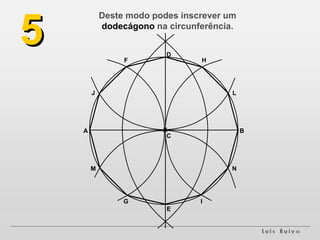 Deste modo podes inscrever um  dodecágono  na circunferência. 5 A B F J H L N I M G D E C 