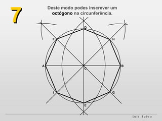 Deste modo podes inscrever um  octógono  na circunferência. A B F I G H 7 C D E 