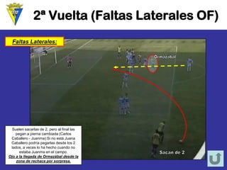 2ª Vuelta (Faltas Laterales OF) 
Faltas Laterales: Suelen sacarlas de 2, pero al final las pegan a pierna cambiada (Carlos Caballero-Juanma) Si no está Juana Caballero podría pegarlas desde los 2 lados, a veces lo ha hecho cuando no estaba Juanma en el campo. Ojo a la llegada de Ormazábal desde la zona de rechace por sorpresa.  