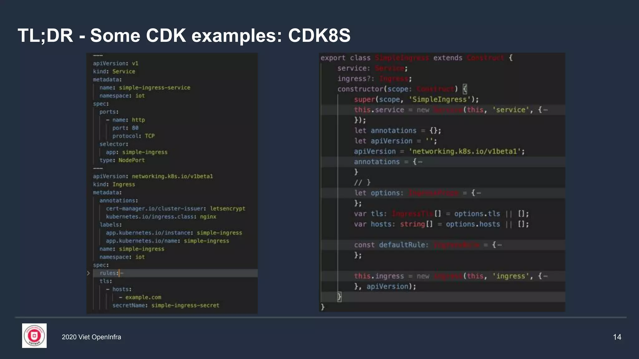 2020 Viet OpenInfra 14
TL;DR - Some CDK examples: CDK8S
 
