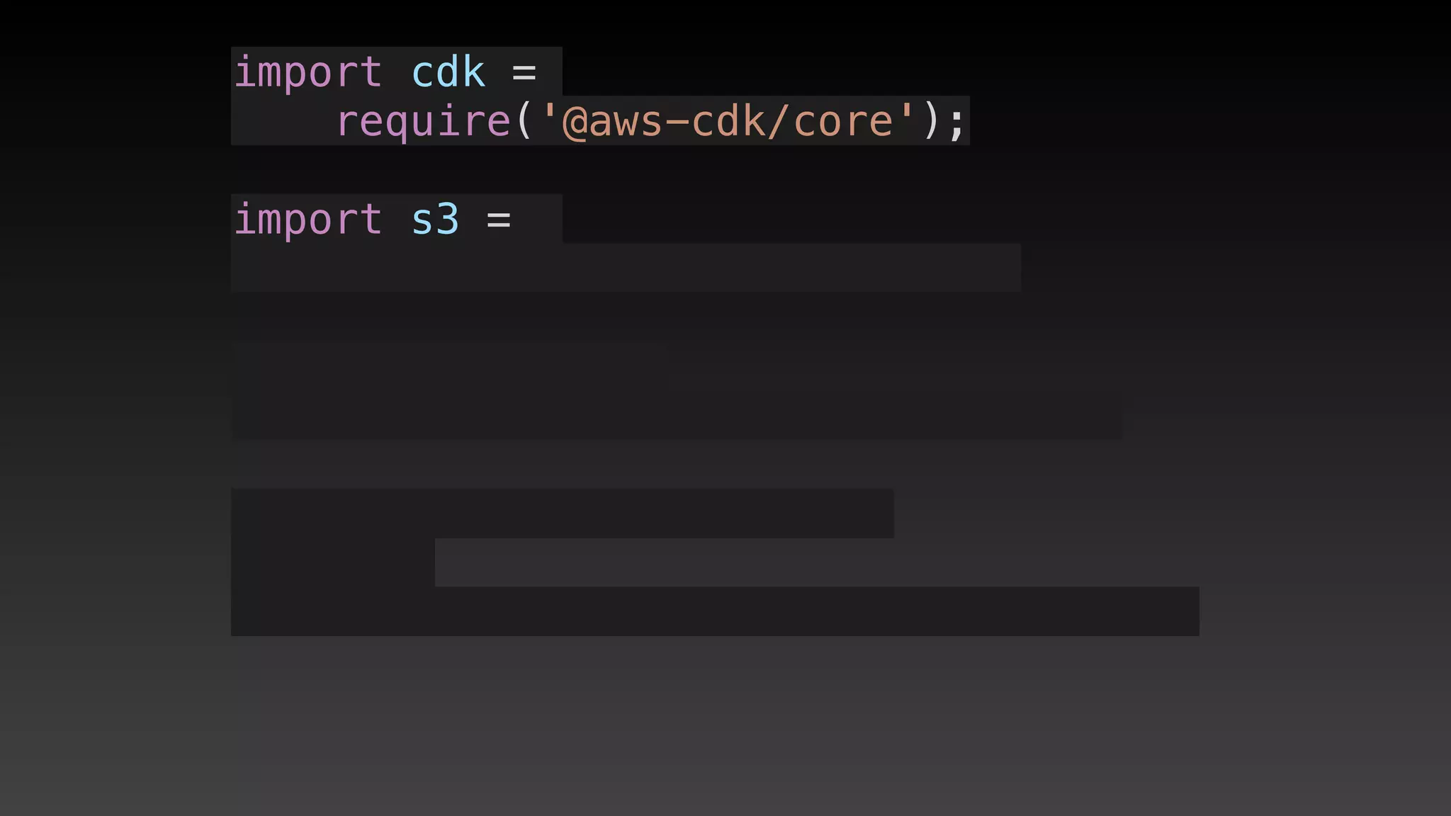 import cdk =
require('@aws-cdk/core');
import s3 = 
 