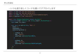 40
やってみた
・いつも通り楽しくコードを書いてデプロイします
 