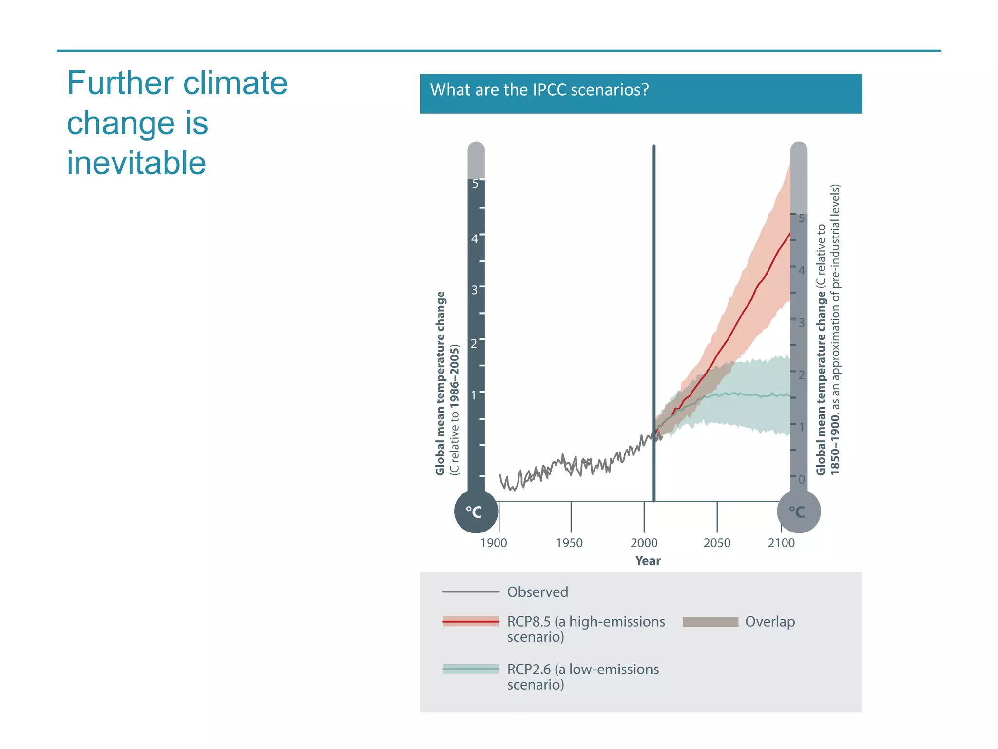 Further climate 
change is 
inevitable 
What are the IPCC scenarios? 
 