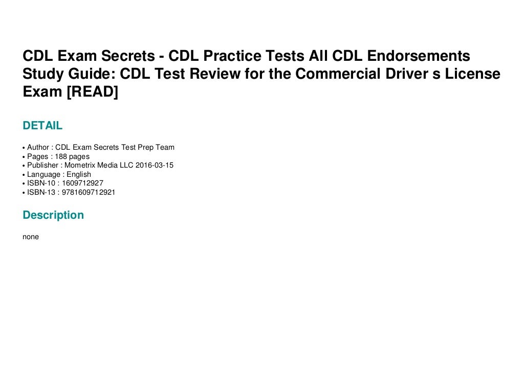 CDL Exam Secrets CDL Practice Tests All CDL Endorsements Study