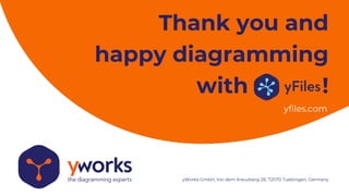 yfiles.com
yWorks GmbH, Vor dem Kreuzberg 28, 72070 Tuebingen, Germany
Thank you and
happy diagramming
with !
 