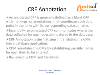 Crf Annotation Examples Clinical Data Management Training @ Gratisol Labs | PDF