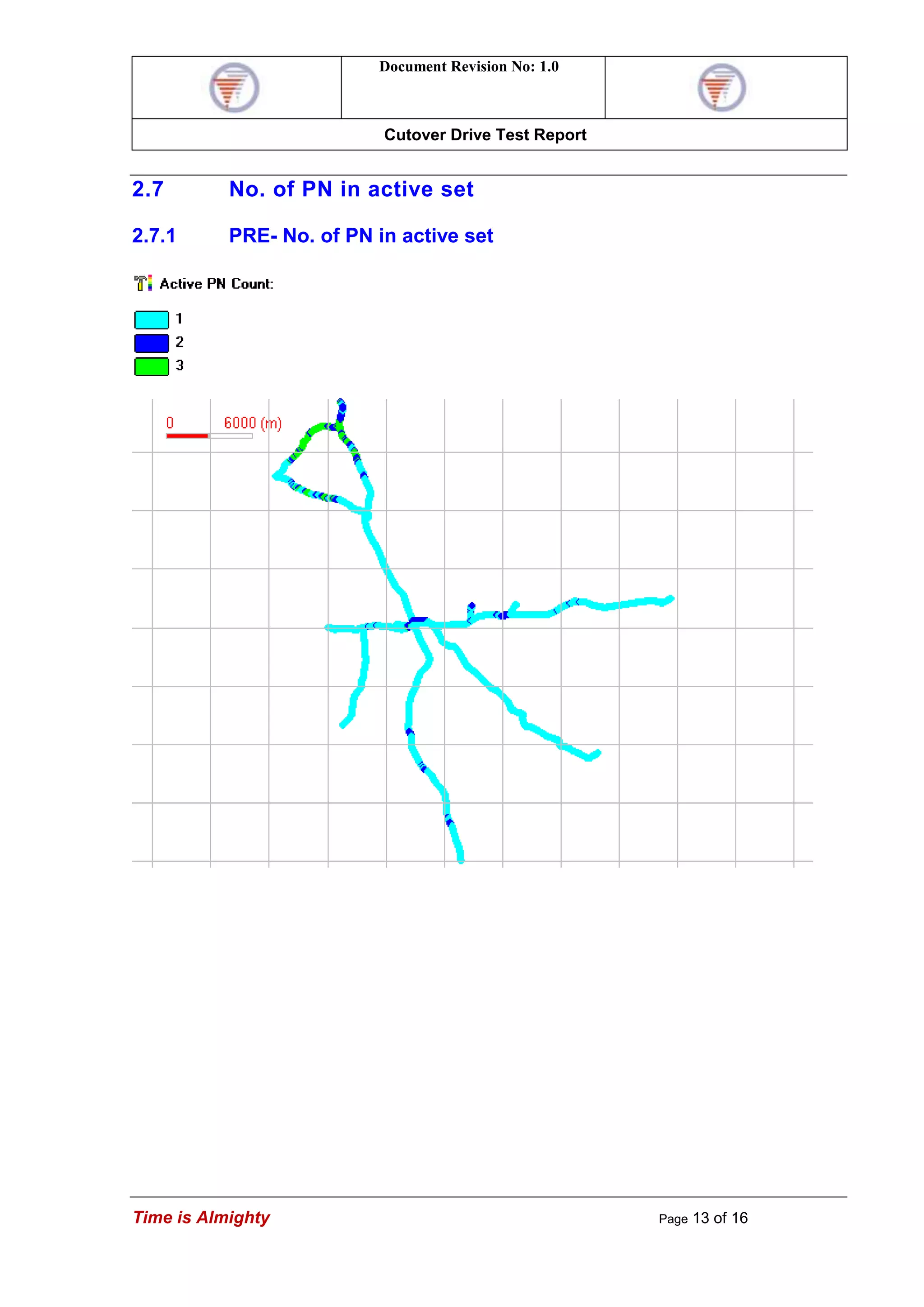 Document Revision No: 1.0
Cutover Drive Test Report
Time is Almighty Page 13 of 16
2.7 No. of PN in active set
2.7.1 PRE- No. of PN in active set
 