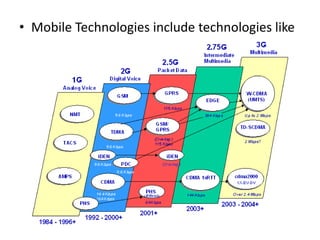 • Mobile Technologies include technologies like
 
