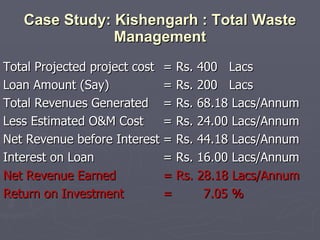 Case Study: Kishengarh : Total Waste Management <ul><li>Total Projected project cost  = Rs. 400  Lacs </li></ul><ul><li>Lo...