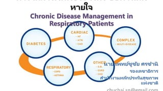 หายใจ
Chronic Disease Management in
Respiratory Patients
นายแพทย์ชูชัย ศรชานิ
รองเลขาธิการ
สานักงานหลักประกันสุขภาพ
แห่งชาติ
 