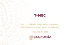 T-MEC
Dra. Luz María de la Mora Sánchez,
Subsecretaria de Comercio Exterior
1de junio de 2020
 